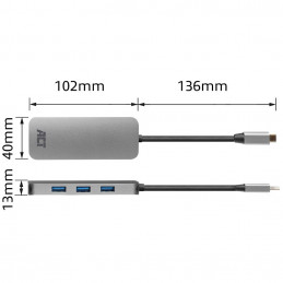 ACT AC7024 keskitin USB 3.2 Gen 1 (3.1 Gen 1) Type-C 5000 Mbit s Harmaa