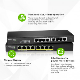 Zyxel GS1915-8EP Hallittu L2 Gigabit Ethernet (10 100 1000) Power over Ethernet -tuki Musta