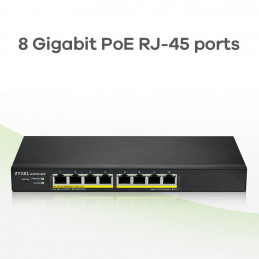Zyxel GS1915-8EP Hallittu L2 Gigabit Ethernet (10 100 1000) Power over Ethernet -tuki Musta