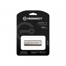 Kingston Technology IronKey Locker+ 50 USB-muisti 128 GB USB A-tyyppi 3.2 Gen 1 (3.1 Gen 1) Hopea