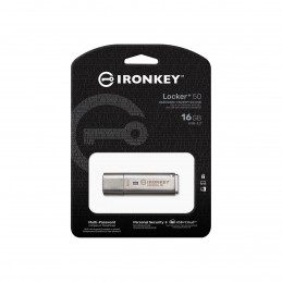 Kingston Technology IronKey Locker+ 50 USB-muisti 16 GB USB A-tyyppi 3.2 Gen 1 (3.1 Gen 1) Hopea