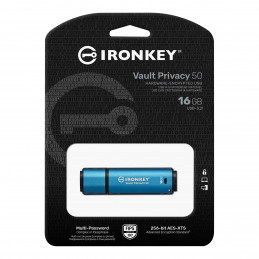 Kingston Technology IronKey Vault Privacy 50 USB-muisti 16 GB USB A-tyyppi 3.2 Gen 1 (3.1 Gen 1) Sininen