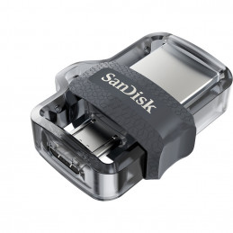 SanDisk Ultra Dual m3.0 USB-muisti 256 GB USB Type-A   Micro-USB 3.2 Gen 1 (3.1 Gen 1) Musta, Hopea, Läpinäkyvä