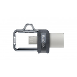 SanDisk Ultra Dual m3.0 USB-muisti 256 GB USB Type-A   Micro-USB 3.2 Gen 1 (3.1 Gen 1) Musta, Hopea, Läpinäkyvä