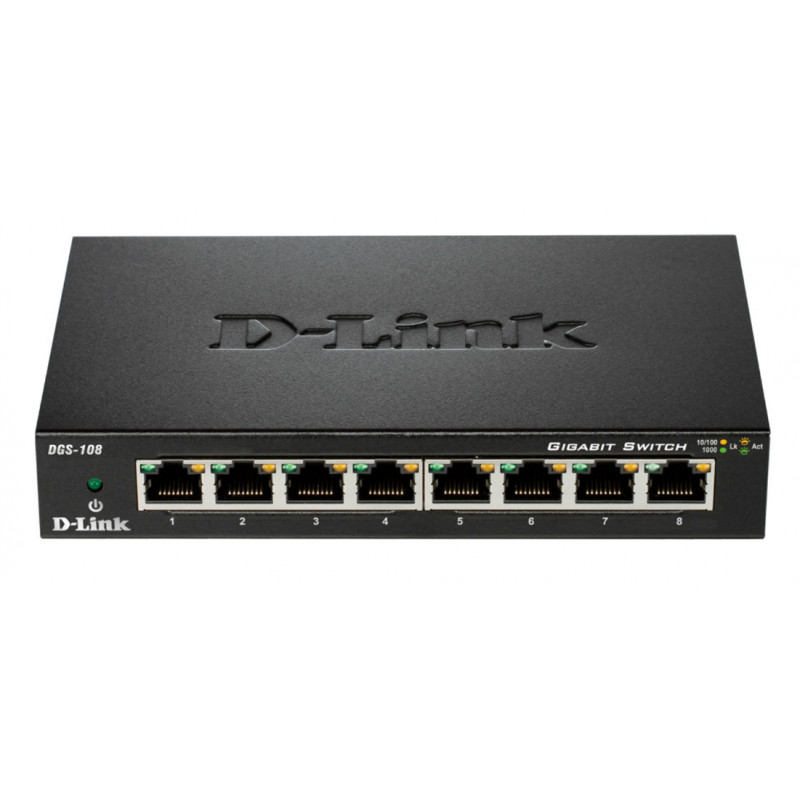D-Link DGS-108 verkkokytkin Hallitsematon L2 Gigabit Ethernet (10 100 1000) Musta