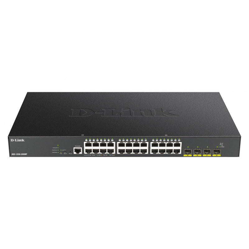 D-Link DGS-1250-28XMP verkkokytkin Hallittu L3 Gigabit Ethernet (10 100 1000) Power over Ethernet -tuki Musta
