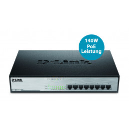 D-Link DGS-1008MP verkkokytkin Hallitsematon Gigabit Ethernet (10 100 1000) Power over Ethernet -tuki 1U Musta