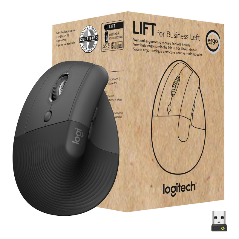 Logitech Lift for Business hiiri Vasenkätinen RF Wireless + Bluetooth Optinen 4000 DPI