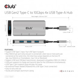 CLUB3D CSV-1547 keskitin USB 3.2 Gen 2 (3.1 Gen 2) Type-C