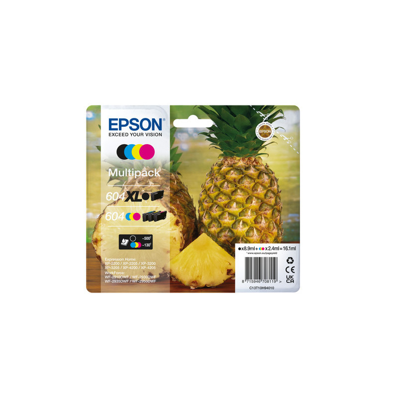 Epson 604XL mustekasetti 4 kpl Alkuperäinen Korkea (XL) värintuotto Musta, Syaani, Magenta, Keltainen