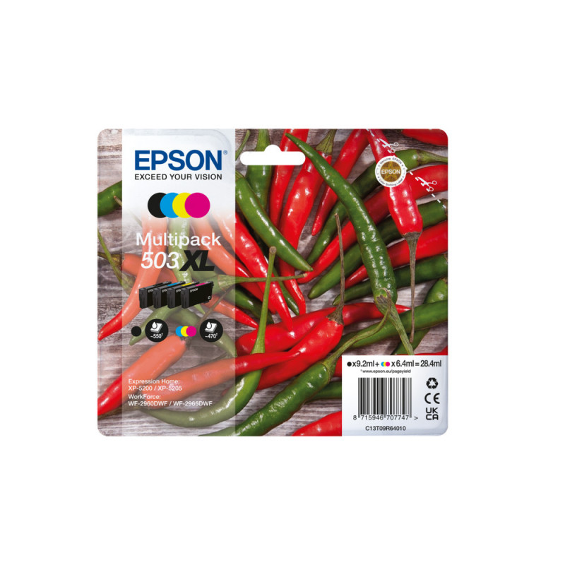 Epson 503XL mustekasetti 4 kpl Alkuperäinen Korkea (XL) värintuotto Musta, Syaani, Magenta, Keltainen
