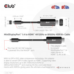 CLUB3D CAC-1187 videokaapeli-adapteri 1,8 m Mini DisplayPort HDMI