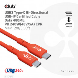CLUB3D CAC-1573 USB-kaapeli 2 m USB4 Gen 2x2 USB C Punainen