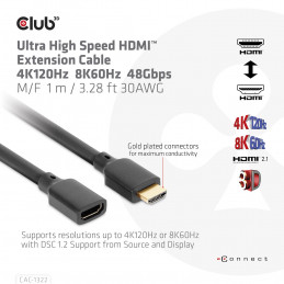 CLUB3D Ultra High Speed HDMI Extension Cable 4K120Hz 8K60Hz 48Gbps M F 1 m   3.28 ft 30AWG