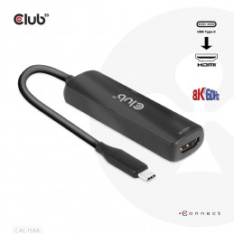 CLUB3D USB Gen2 Type-C to HDMI™ 8K60Hz or 4K120Hz HDR10+ with DSC1.2 with Power Delivery 3.0 Active Adapter M F