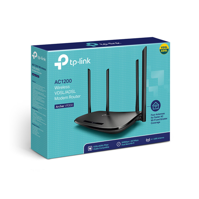TP-LINK Archer VR300 AC1200 langaton reititin Nopea Ethernet Kaksitaajuus (2,4 GHz 5 GHz) Musta
