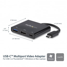 StarTech.com CDP2HDUACP kannettavien tietokoneiden telakka ja porttitoistin Langallinen USB 3.2 Gen 1 (3.1 Gen 1) Type-C Musta