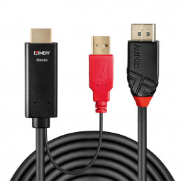 Lindy 41427 videokaapeli-adapteri 3 m HDMI + USB Type-A DisplayPort Musta, Punainen