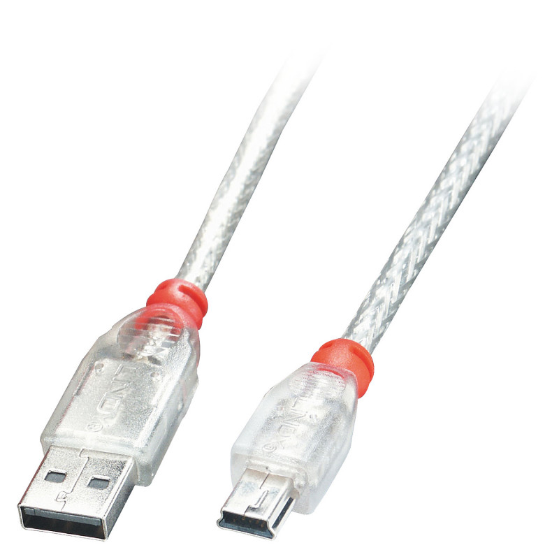 Lindy 41784 USB-kaapeli 3 m USB 2.0 USB A Mini-USB B Läpinäkyvä