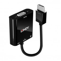 Lindy 38285 videokaapeli-adapteri 0,1 m HDMI-tyyppi A (vakio) VGA (D-Sub) Musta