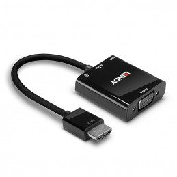 Lindy 38285 videokaapeli-adapteri 0,1 m HDMI-tyyppi A (vakio) VGA (D-Sub) Musta
