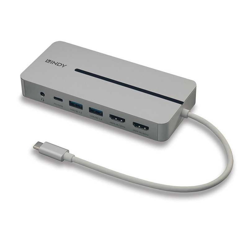 Lindy 43360 kannettavien tietokoneiden telakka ja porttitoistin Langallinen USB 3.2 Gen 1 (3.1 Gen 1) Type-C Hopea, Valkoinen