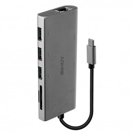 Lindy 43278 keskitin USB 3.2 Gen 1 (3.1 Gen 1) Type-C 5000 Mbit s Harmaa