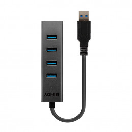 Lindy 43324 keskitin USB 3.2 Gen 1 (3.1 Gen 1) Type-A 5000 Mbit s Musta