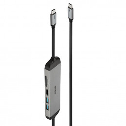 Lindy 43326 kannettavien tietokoneiden telakka ja porttitoistin Langallinen USB 3.2 Gen 1 (3.1 Gen 1) Type-C Musta, Harmaa