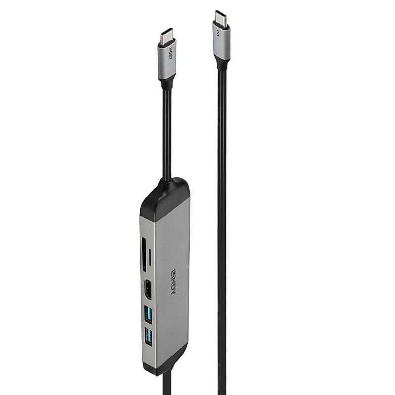 Lindy 43326 kannettavien tietokoneiden telakka ja porttitoistin Langallinen USB 3.2 Gen 1 (3.1 Gen 1) Type-C Musta, Harmaa