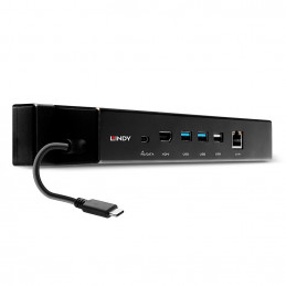 Lindy 43319 kannettavien tietokoneiden telakka ja porttitoistin Langallinen USB 3.2 Gen 1 (3.1 Gen 1) Type-C Musta