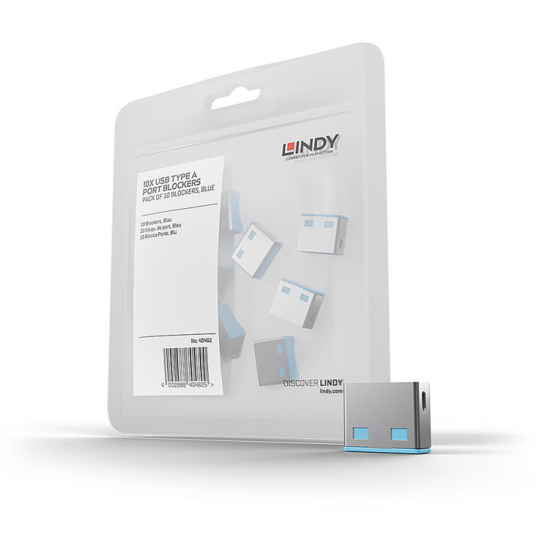 Lindy 40462 portin lukitsin USB A-tyyppi Sininen Akryylinitriilibutadieenistyreeni (ABS) 10 kpl