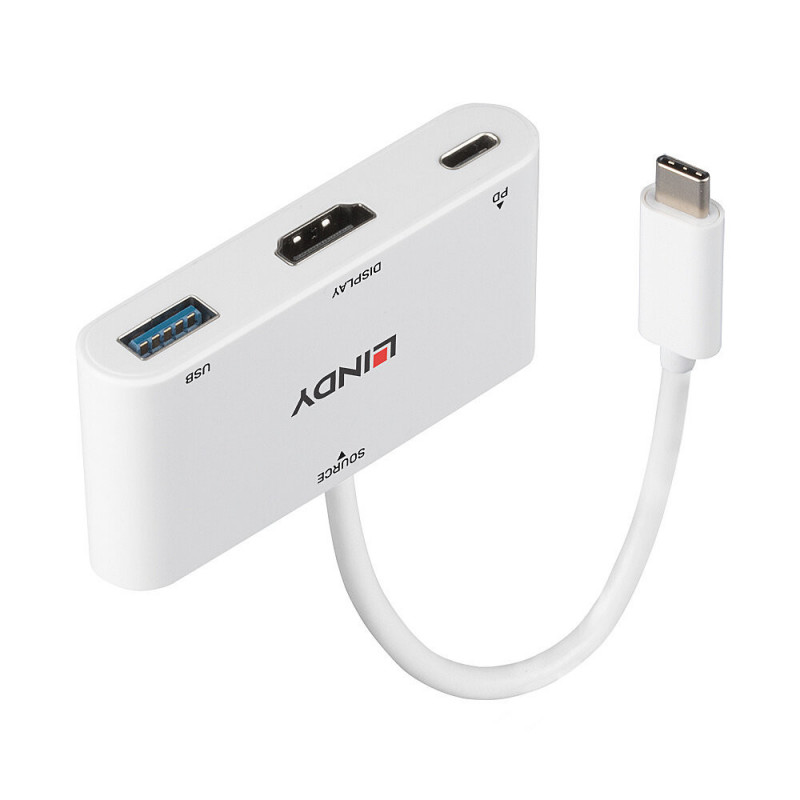 Lindy 43340 videokaapeli-adapteri 0,18 m HDMI + USB Type-A USB Type-C Valkoinen