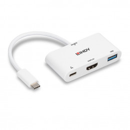 Lindy 43340 videokaapeli-adapteri 0,18 m HDMI + USB Type-A USB Type-C Valkoinen