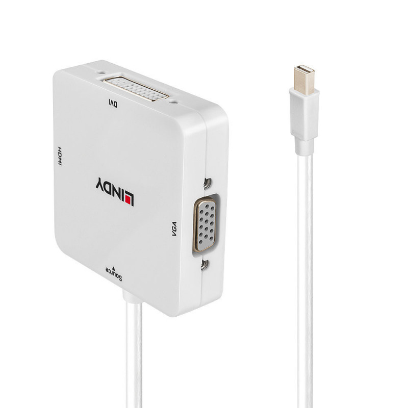 Lindy 38297 videokaapeli-adapteri 0,15 m Mini DisplayPort DVI-D + VGA (D-Sub) + HDMI Valkoinen