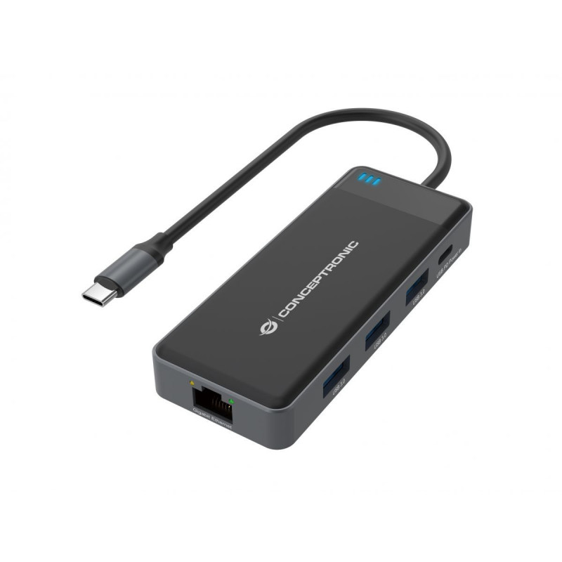 Conceptronic DONN14G kannettavien tietokoneiden telakka ja porttitoistin Langallinen USB 3.2 Gen 1 (3.1 Gen 1) Type-C Harmaa