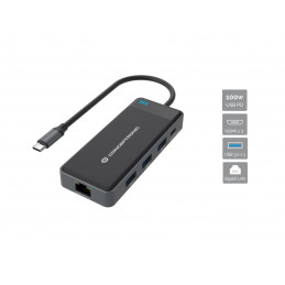 Conceptronic DONN14G kannettavien tietokoneiden telakka ja porttitoistin Langallinen USB 3.2 Gen 1 (3.1 Gen 1) Type-C Harmaa