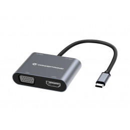 Conceptronic DONN16G kannettavien tietokoneiden telakka ja porttitoistin Langallinen USB 3.2 Gen 1 (3.1 Gen 1) Type-C Harmaa