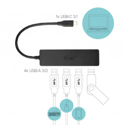 i-tec Advance C31HUB404 keskitin USB 3.2 Gen 2 (3.1 Gen 2) Type-C 5000 Mbit s Musta