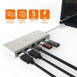 j5create JCD381-N USB Type-C™ Dual HDMI Mini Dock-Ethernet   USB 3.1 HUB   PD2.0