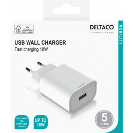 Deltaco USB-AC182 mobiililaitteen laturi Valkoinen Sisätila