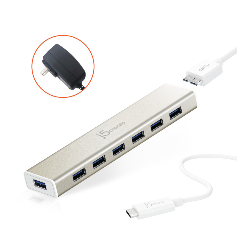 j5create JCH377-N USB-C® 7-porttinen KESKITIN - EU UK