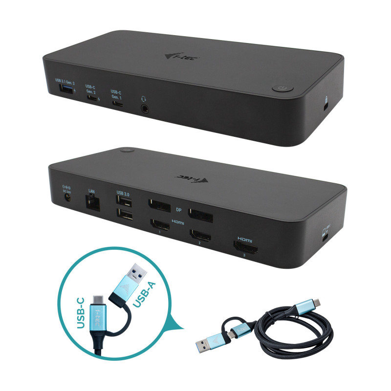 i-tec CATRIPLEDOCKPDPRO kannettavien tietokoneiden telakka ja porttitoistin Langallinen USB 3.2 Gen 1 (3.1 Gen 1) Type-C Musta
