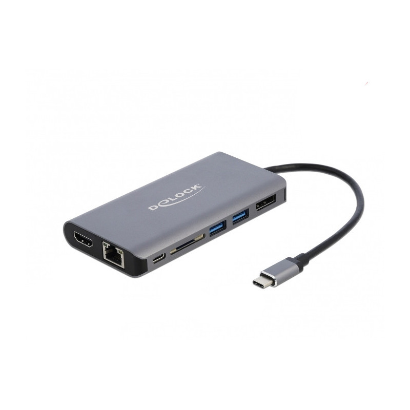 DeLOCK 87683 kannettavien tietokoneiden telakka ja porttitoistin Langallinen USB 3.2 Gen 1 (3.1 Gen 1) Type-C Harmaa