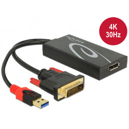 DeLOCK 0.3m, DVI 24+1 + USB-A Displayport 20p 0,3 m DVI-D + USB HDMI Musta