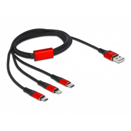 DeLOCK 86709 USB-kaapeli 1 m USB 2.0 USB A USB C Lightning Musta, Punainen