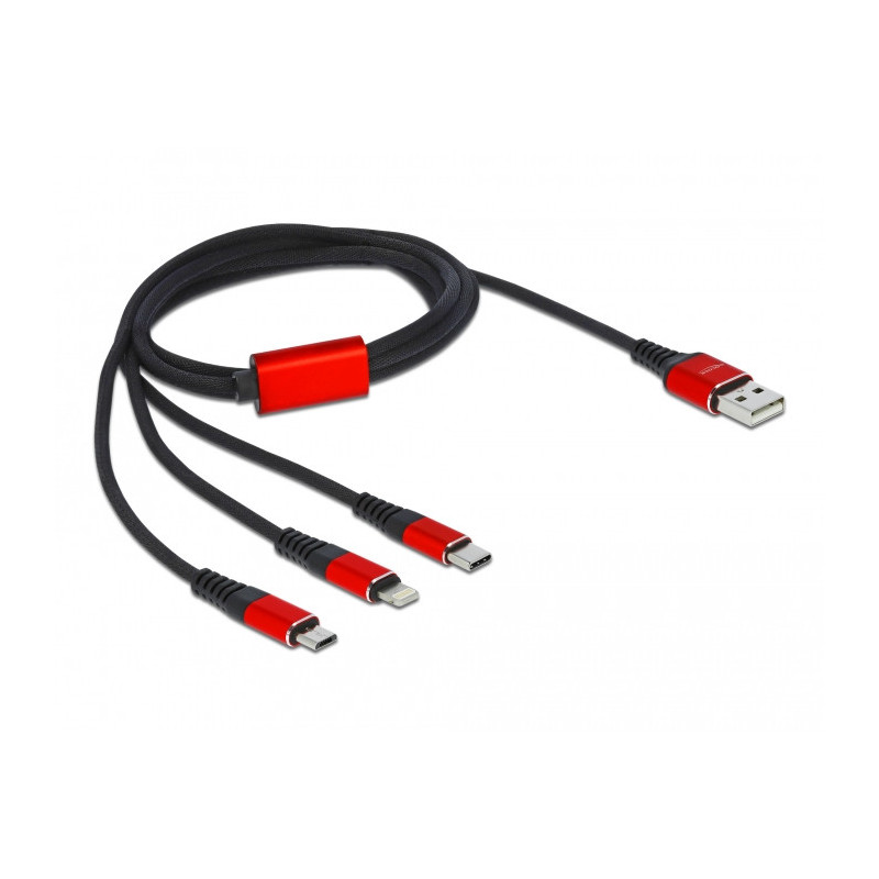 DeLOCK 86709 USB-kaapeli 1 m USB 2.0 USB A USB C Lightning Musta, Punainen