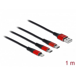 DeLOCK 86709 USB-kaapeli 1 m USB 2.0 USB A USB C Lightning Musta, Punainen