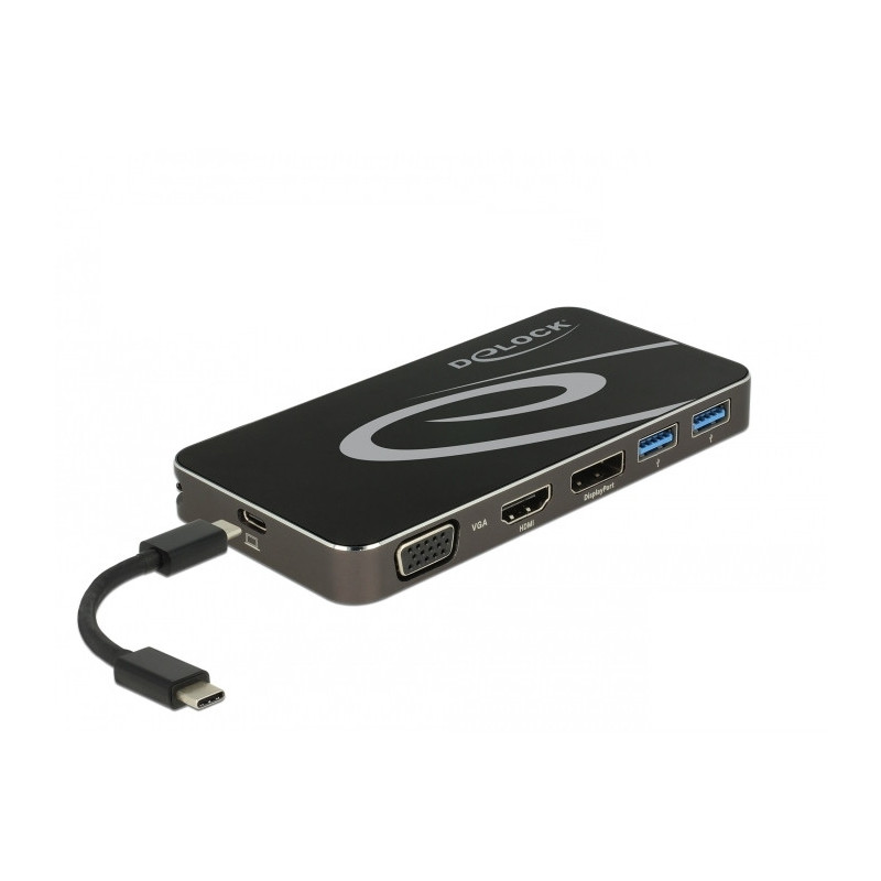 DeLOCK 87773 kannettavien tietokoneiden telakka ja porttitoistin Langallinen USB 3.2 Gen 1 (3.1 Gen 1) Type-C Musta