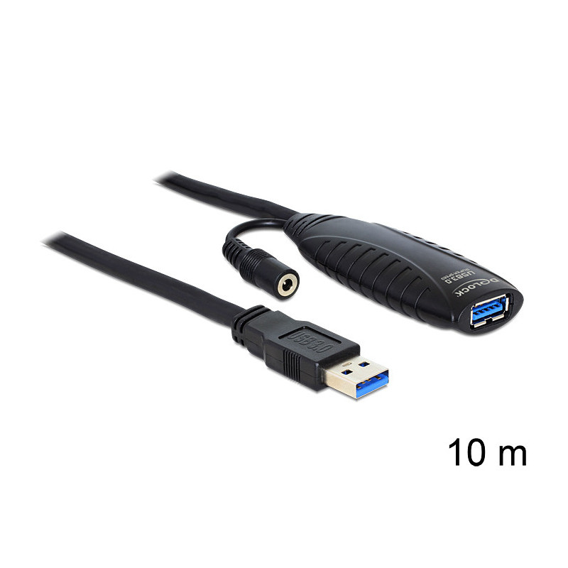 DeLOCK USB3.0-A - USB3.0-A, 10m USB-kaapeli USB 3.2 Gen 1 (3.1 Gen 1) USB A Musta